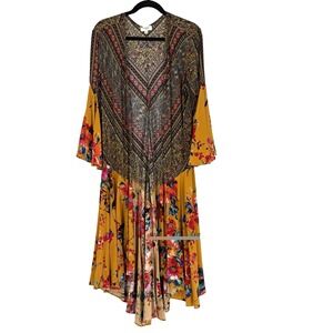 Umgee Kimono Small Colorful Festival Boho Floral Southwest Bell Sleeve Ruffled